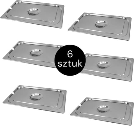MEGA-M Gastronorm Deksel met lepeluitsparing - GN 1/1 Set van 6 stuks - 530x325 mm - RVS