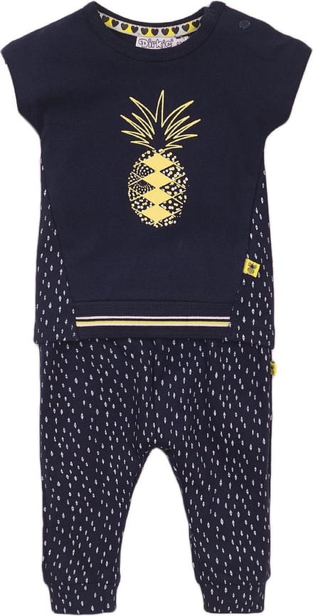 Dirkje - Girls 2 pce babysuit trousers Navy + aop + yellow - maat 56
