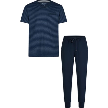 Phil & Co Essential Heren Pyjama Set Korte Mouw Blauw/Gestreept - Maat L