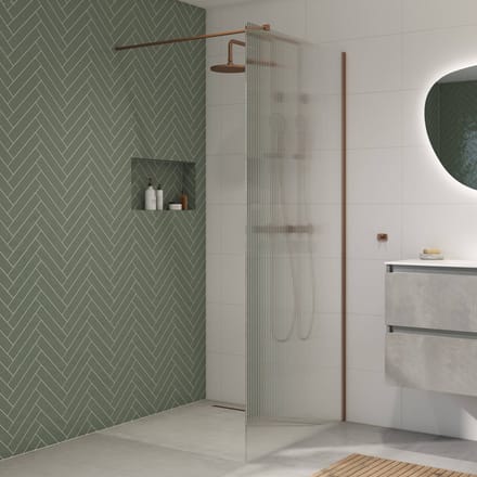 Saqu Modulo inloopdouche incl. antikalk 100x210cm geribbeld glas geborsteld koper