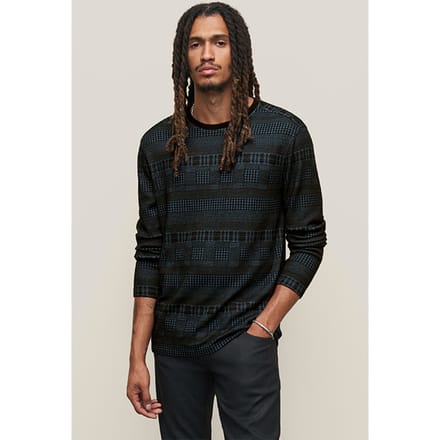 John Varvatos Reade Ls Pattern Mix Crew With Cold Dye Titanium Blue Größe: S | Longsleeves Outlet | Herren | Blau