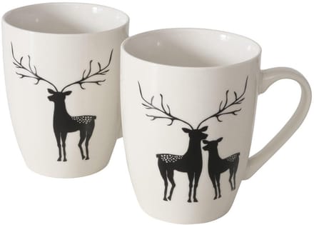 Boltze Home beker rendier keramiek zwart-wit 10,5cm - mok cadeau.