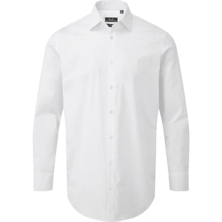 Premier Popeline stretch overhemd met lange mouwen voor volwassenen (Wit)
