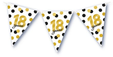 BTH – 18 Jaar Vlaggenlijn – Wit-Zwart-Goud – 6 m Verjaardag Decor – 18 Jaar Celebration Feest Versiering – Slinger