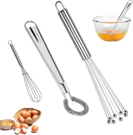 Inovra Plus - Mini garde set - RVS keukenbezemset - Draagbare garde - Spiraal keukenroerder - 3 stuks