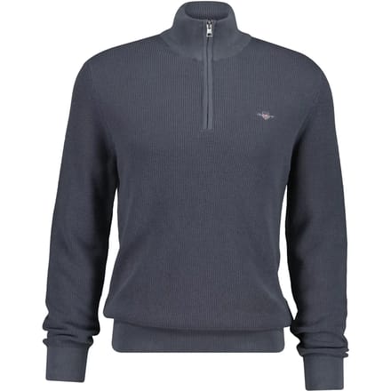Gant Trui Solid Color Micro Textured Cotton Half Zip Midden Grijs / male