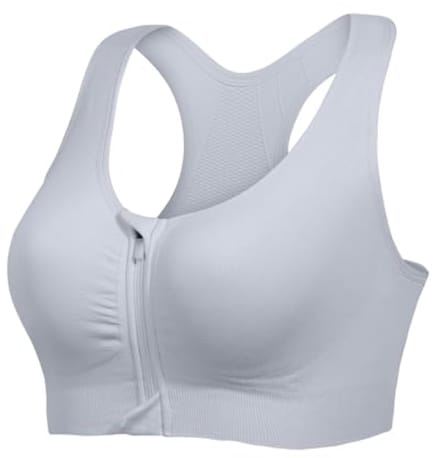 Sportbeha met ritsvoorkant - Medium ondersteuning - Racerback ontwerp - Grijs - Maat L