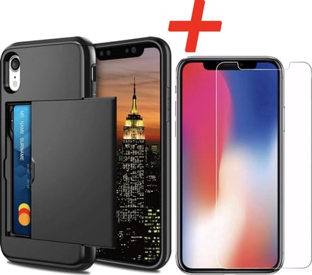 Geschikt voor Apple iPhone XR Backcover | Zwart | Pasjeshouder