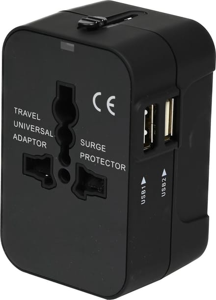 Benson Wereldstekker - Reisadapter - Internationaal - 2 USB Poorten - Zwart