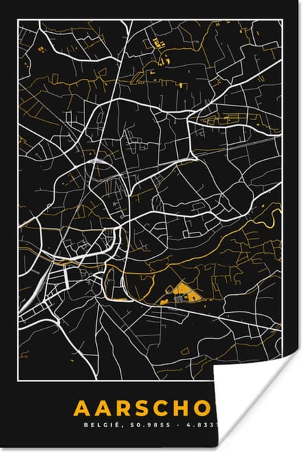 Poster Plattegrond - Kaart - Aarschot - Goud - 80x120 cm - Stadskaart