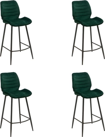 Bronx71® Velvet barkruk Toby donkergroen 71 cm - Barkrukken set van 4 - barstoel