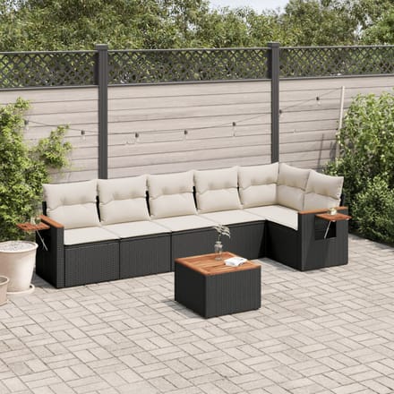 vidaXL - 7-delige - Loungeset - met - kussens - poly - rattan - zwart