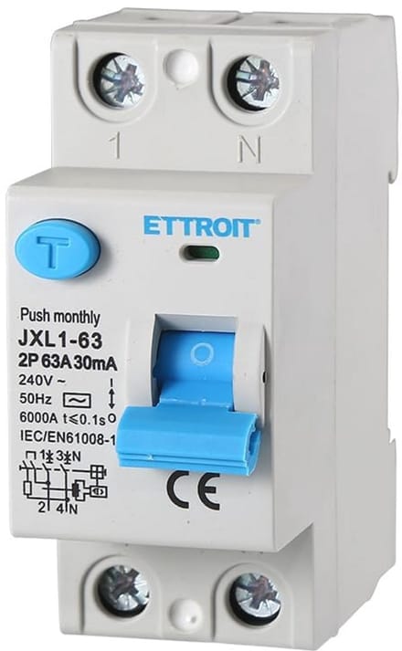 Aardlekschakelaar 63A 2-polig 220V 6kA 30mA - Veiligheidsschakelaar voor elektra