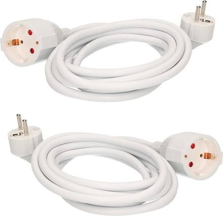 Verlengsnoer - 2x stuks - 3 meter - randaarde - wit - 3500W - 250V