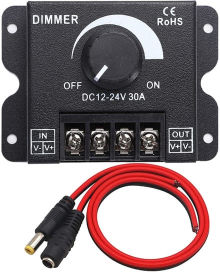 Allecto - PWM LED Dimmer Controller - Verstelbare Verlichting - Voor LED Strips - 12V/24V 30A - Dimmer voor LED - Energiebesparende Oplossing - Ges...
