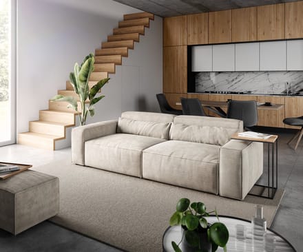 Big-Sofa Sirpio 230x95 cm koord beige met kruk