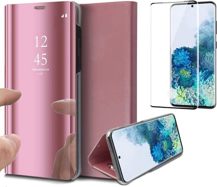 Hoesje geschikt voor Samsung S20 Plus en Screenprotector Book Case Spiegel + Screenprotector Full - Roségoud