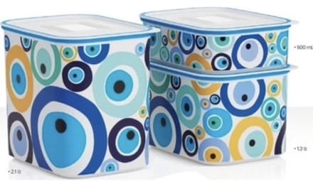 Tupperware set van 3 Blokbussen koekjesdoos