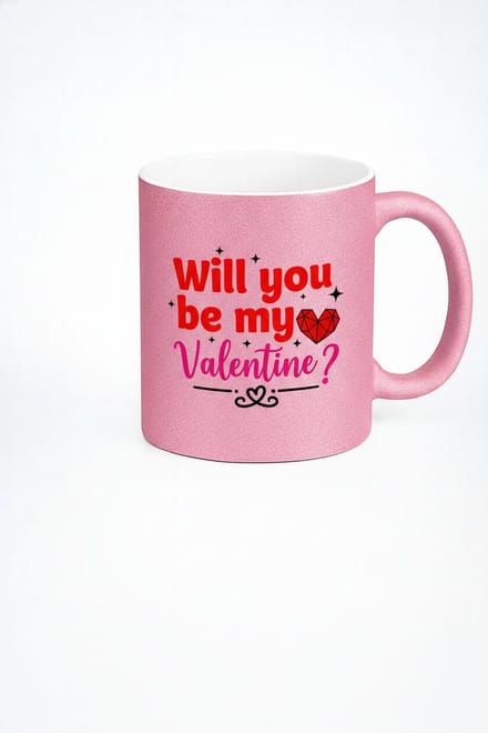 Valentijn Mok Roze Glitter - "Will you be my Valentine?" Cadeau
