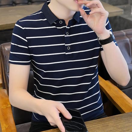 Zomer Nieuw Milieuvriendelijk Katoen Gestreept POLO Shirt T-shirt met korte mouwen 4XL gray