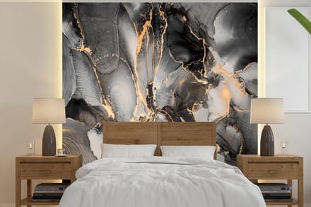 Behang - Fotobehang Grijs - Luxe - Goud - Marmer - Breedte 280 cm x hoogte 280 cm
