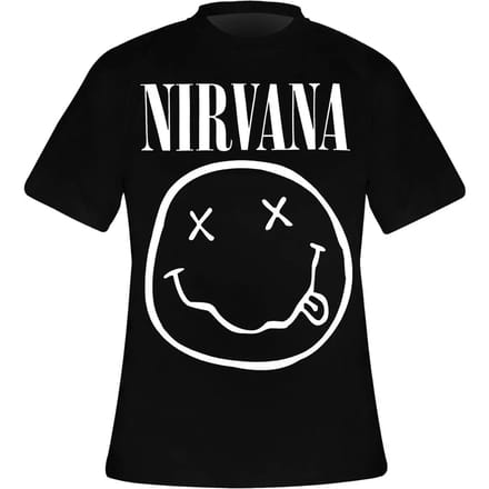 Nirvana - White Happy Face Heren T-shirt - M - Zwart