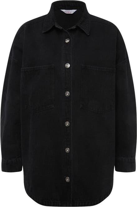 Studio Untold - Dames - Oversized denim overhemd overhemdkraag lange mouwen - Zwart - Maat M