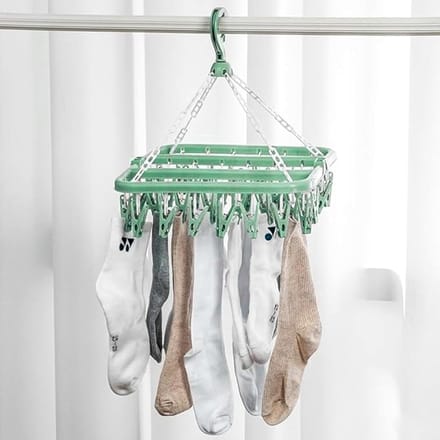 Cuhostki - 32 Clips - Hangende Sokken Droger - Draaibare Winddichte Hanger - Metalen Kledinghanger - Ruimtebesparend​