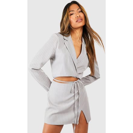 boohoo Dames Pinstripe Split Front Micro Mini Rok | Grijs | Maat: 36