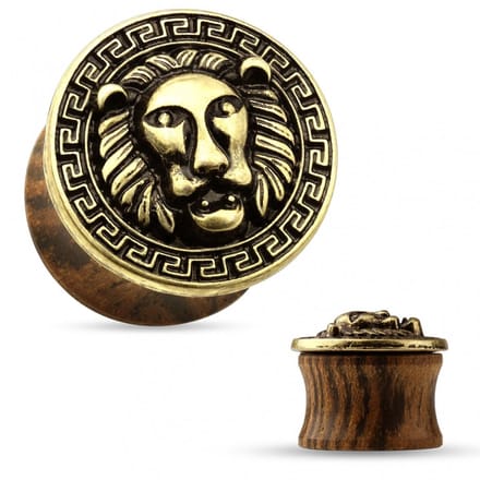 16 mm Double-flared plug lion faced wood - LMPiercings
