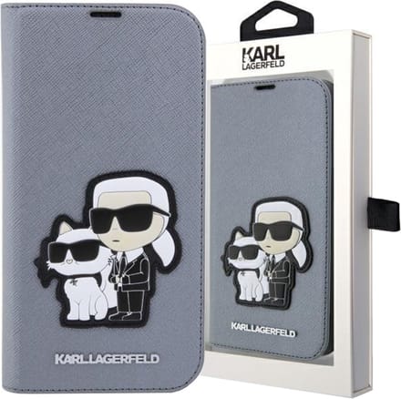 Karl - Lagerfeld - KLBKP14SSANKCPG hoesje voor iPhone - 14 - boekenkast - zilver - Saffiano - Karl&Choupette