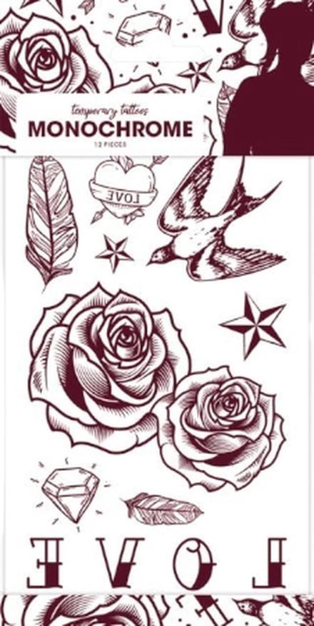 Plak tattoos - monochroom - 12 stuks