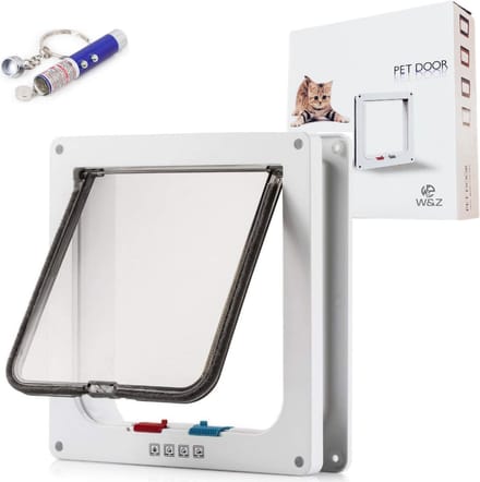 W&Z® Kattenluik met Vierwegsluiting - weerbestendig - Middel groot - Grote Kat - 25 x 23 x 5,5 cm -Wit