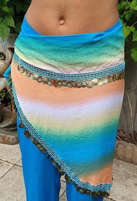Buikdans sjaal  heupsjaal driehoek turquoise / oranje