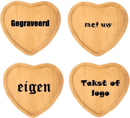 Houten hart vormige onderzetters gepersonaliseerd met uw eigen tekst - eigen ontwerp mogelijk
