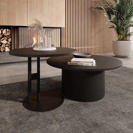 Meubella - Mastro - Salontafel set van 2 - Zwart - 58-75 cm