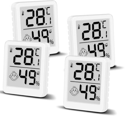 4 Stuks Digitale Hygrometer en Thermometer met Smiley, LCD Binnenluchtvochtigheidsmeter