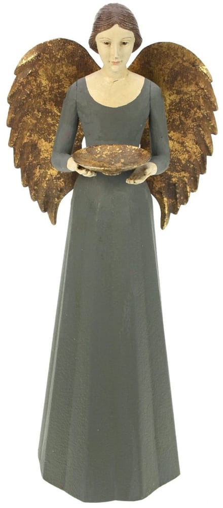 Engel Antique met schaaltje grijs 15x14x36cm