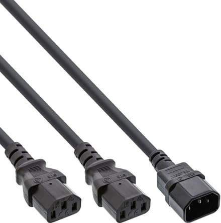 2x C13 - C14 Y-stroomkabel - 0,50m + 2x 0,50m - 3x 1,00mm / zwart - 1 meter