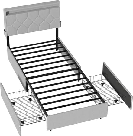 Froadp 90×200cm Gestoffeerd bed, bedframe, tweepersoonsbed, kinderbed Lichtgrijs