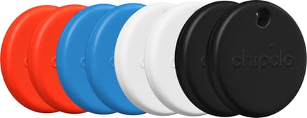 Chipolo POP - Bluetooth Tracker & KeyFinder - Werkt met Apple Find My & Android Find My Device - Tracker Apple iPhone & Android - 120 dB - Zwart & Wit & Rood & Blauw - 8 Pack
