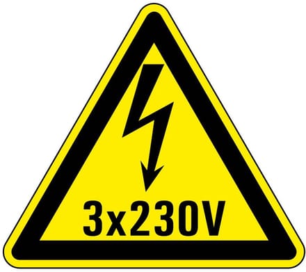 Sticker elektriciteit waarschuwing 3x230V 100 mm