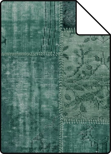 Proefstaal ESTAhome behang Marrakech kelim patchwork tapijt smaragdgroen - 26.5 x 21 cm - 148652-S
