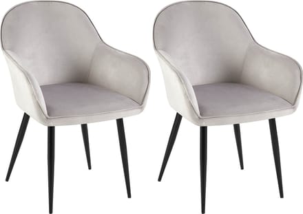 CLP Boise Set van 2 eetkamerstoelen - Met armleuning - Metalen frame - Velvet - Fluweel - grijs