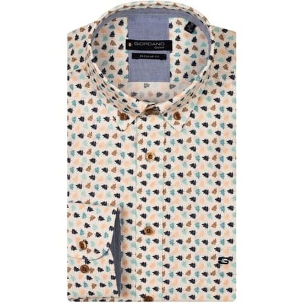 Giordano Overhemd Ivy Linnen Look Mini Leaves Pattern Button Down Oranje-Multi / male