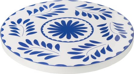 J-Line plateau Rond Bloemen - hout - blauw/wit