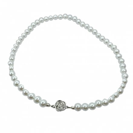 Magneet ketting- wit 8 mm -Parel-Bloem -43 cm- synthetische - Charme Bijoux