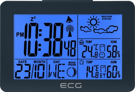 ECG MS 200 Grey - Weerstation - binnen- en buitentemperatuur – HTN LCD-display - Waterdichte Buitensensor - 3-kanaals sensor