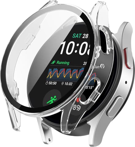 Strap-it Hard case hoesje met screen protector van glas - geschikt voor de Samsung Galaxy Watch 7 - 44mm (transparant)