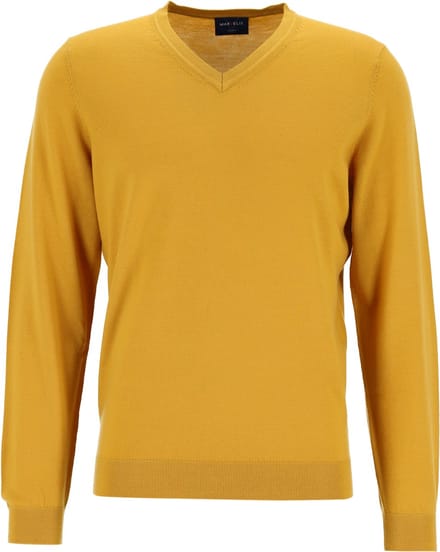 MARVELIS modern fit trui wol - V-hals - okergeel